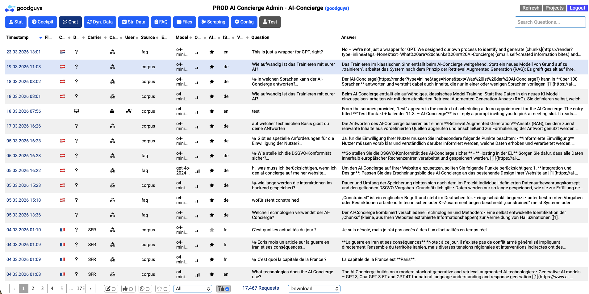Chat- und Antwortansicht des AI-Concierge